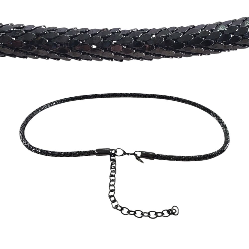 32W Snake Chain Gunmetal Belt Made in Italy Metallic Metal Silver Scales